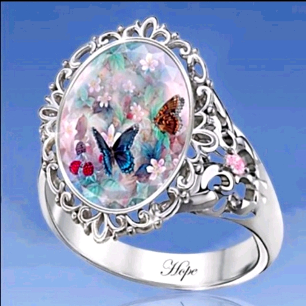 3D Enamel Flower Butterfly Stamped S925!
